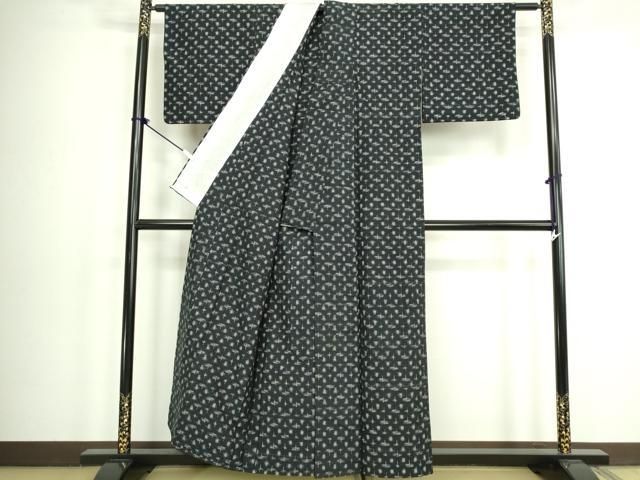 平和屋着物▽上質な紬　単衣　絣　正絹　逸品　DABK9986cd