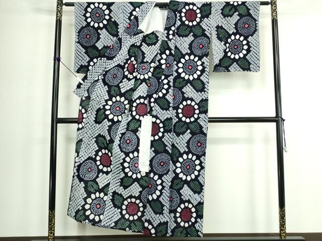 平和屋着物∴夏物　浴衣　有松鳴海絞り　草花文　綿　逸品　DABK9996cd