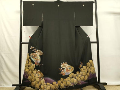 平和屋着物■豪華黒留袖　刺繍　貝合わせ鳳凰御所車花文　暈し染め　金銀彩　正絹　逸品　DABL0002qp