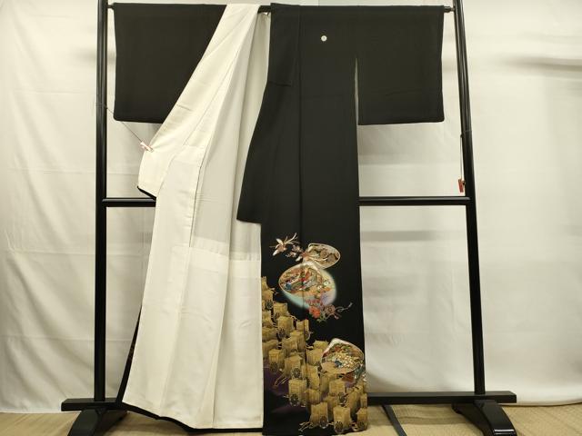 平和屋着物■豪華黒留袖　刺繍　貝合わせ鳳凰御所車花文　暈し染め　金銀彩　正絹　逸品　DABL0002qp