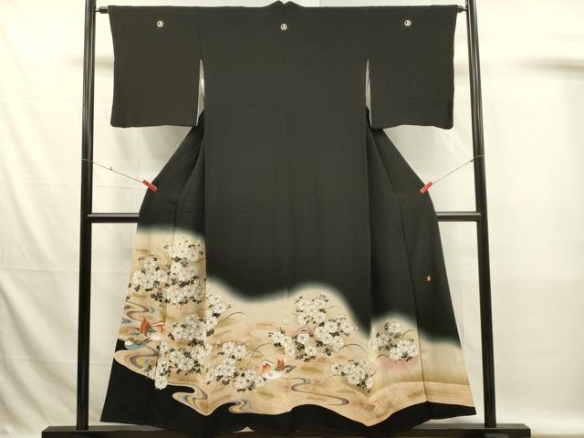 平和屋着物■豪華黒留袖　作家物　刺繍　鴛鴦流水花文　暈し染め　金彩　正絹　逸品　DABL0016qp