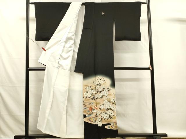 平和屋着物■豪華黒留袖　作家物　刺繍　鴛鴦流水花文　暈し染め　金彩　正絹　逸品　DABL0016qp