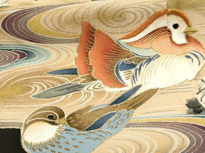 平和屋着物■豪華黒留袖　作家物　刺繍　鴛鴦流水花文　暈し染め　金彩　正絹　逸品　DABL0016qp