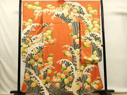 平和屋着物■豪華振袖　駒刺繍　立波花文　金彩　正絹　逸品　DABL0018qp