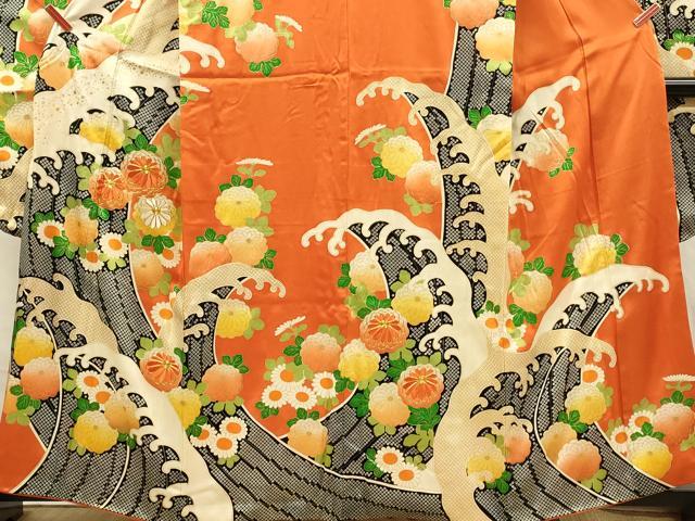 平和屋着物■豪華振袖　駒刺繍　立波花文　金彩　正絹　逸品　DABL0018qp