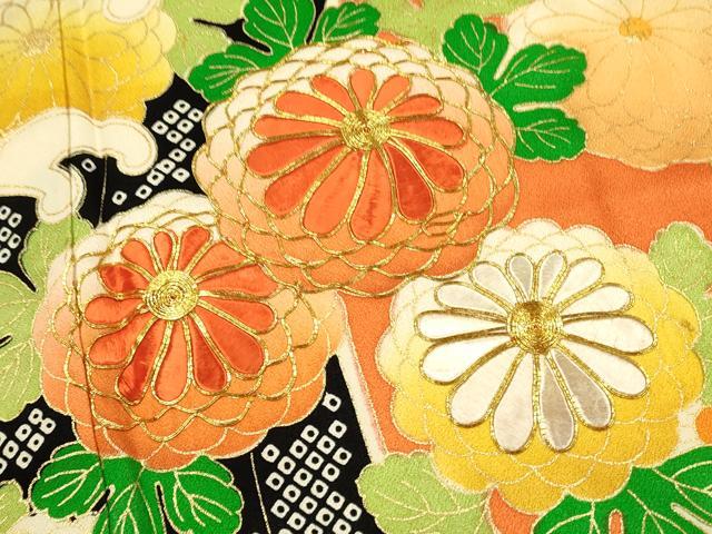 平和屋着物■豪華振袖　駒刺繍　立波花文　金彩　正絹　逸品　DABL0018qp