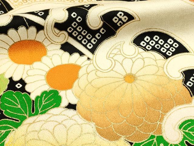 平和屋着物■豪華振袖　駒刺繍　立波花文　金彩　正絹　逸品　DABL0018qp
