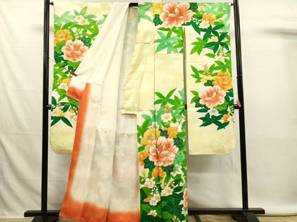 平和屋着物■豪華振袖　駒刺繍　草花文　牡丹　暈し染め　金彩　正絹　逸品　DABL0024qp