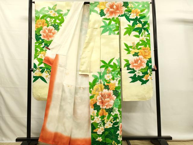 平和屋着物■豪華振袖　駒刺繍　草花文　牡丹　暈し染め　金彩　正絹　逸品　DABL0024qp