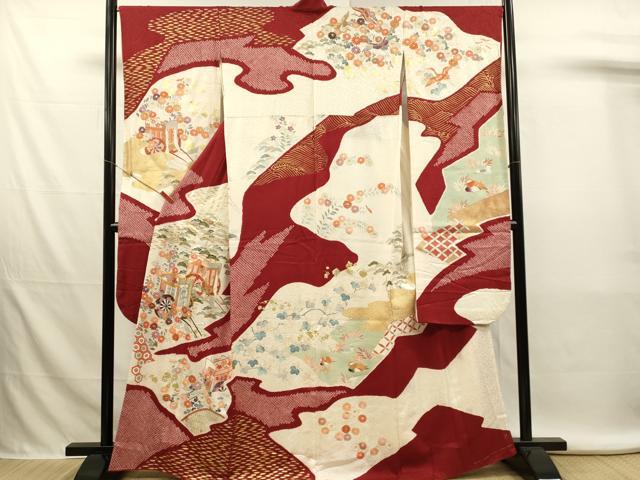 平和屋着物■豪華振袖　駒刺繍　絞り　御所車花文　鴛鴦　金彩　正絹　逸品　DABL0026qp