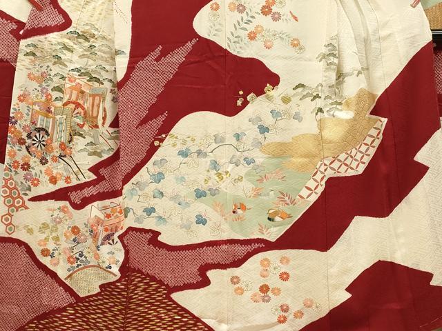 平和屋着物■豪華振袖　駒刺繍　絞り　御所車花文　鴛鴦　金彩　正絹　逸品　DABL0026qp