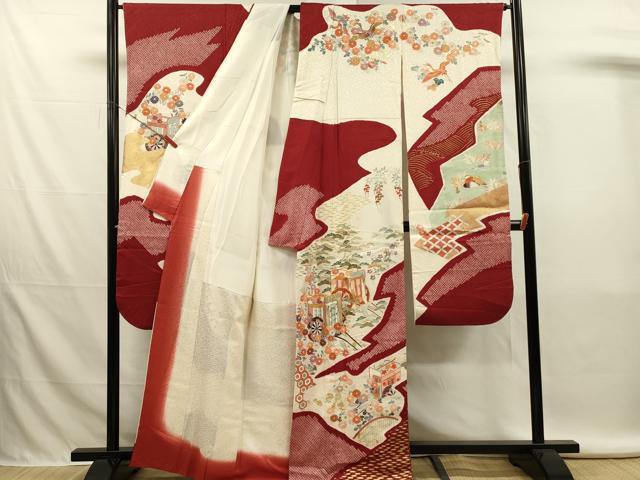 平和屋着物■豪華振袖　駒刺繍　絞り　御所車花文　鴛鴦　金彩　正絹　逸品　DABL0026qp