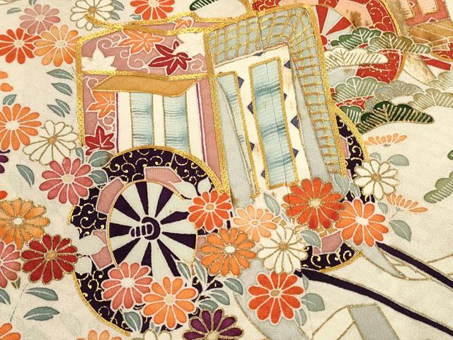 平和屋着物■豪華振袖　駒刺繍　絞り　御所車花文　鴛鴦　金彩　正絹　逸品　DABL0026qp