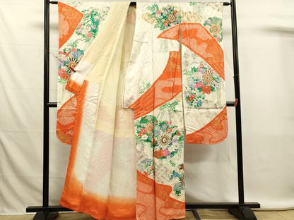 平和屋着物■豪華振袖　駒刺繍　絞り　源氏車花文　金彩　正絹　逸品　DABL0027qp