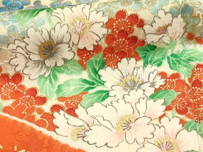 平和屋着物■豪華振袖　駒刺繍　絞り　源氏車花文　金彩　正絹　逸品　DABL0027qp
