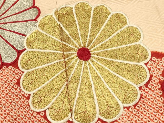 平和屋着物■中国三大刺繍　相良刺繍　駒刺繍　振袖　絞り　舞菊文　金銀糸　正絹　逸品　DABL0028qp