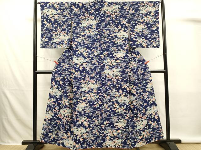 平和屋着物■上質な小紋　風景草花文　正絹　逸品　DABL0029qp