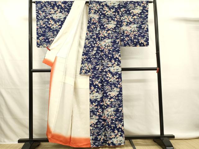 平和屋着物■上質な小紋　風景草花文　正絹　逸品　DABL0029qp