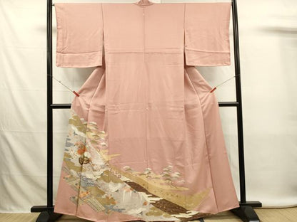 平和屋着物■豪華色留袖　刺繍　飛鶴花車文　金彩　正絹　逸品　DABL0031qp