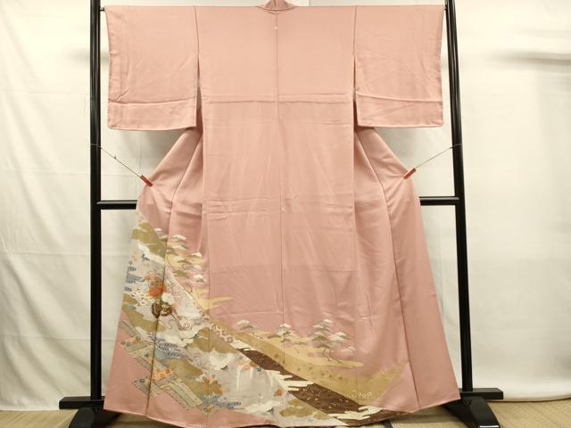 平和屋着物■豪華色留袖　刺繍　飛鶴花車文　金彩　正絹　逸品　DABL0031qp