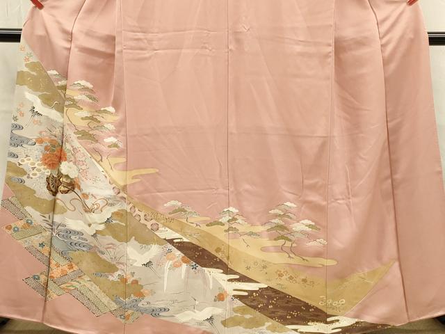 平和屋着物■豪華色留袖　刺繍　飛鶴花車文　金彩　正絹　逸品　DABL0031qp