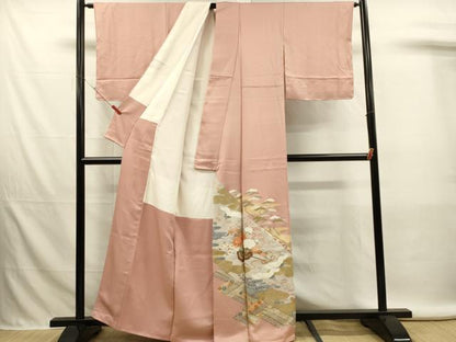 平和屋着物■豪華色留袖　刺繍　飛鶴花車文　金彩　正絹　逸品　DABL0031qp