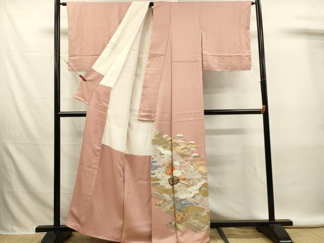 平和屋着物■豪華色留袖　刺繍　飛鶴花車文　金彩　正絹　逸品　DABL0031qp