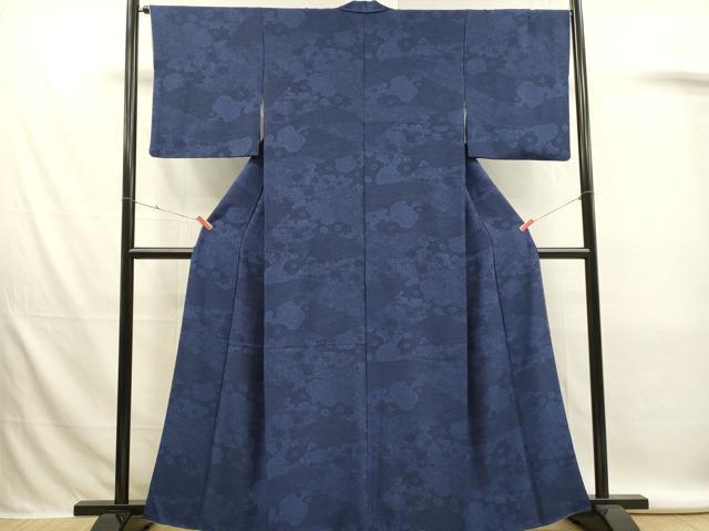 平和屋着物■上質な小紋　藍　型染め　草花文　正絹　逸品　DABL0067qp