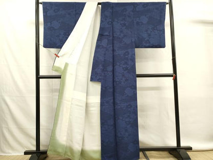 平和屋着物■上質な小紋　藍　型染め　草花文　正絹　逸品　DABL0067qp