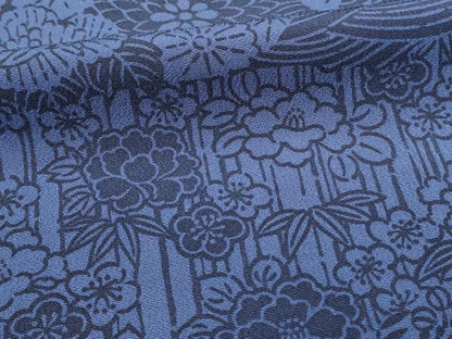 平和屋着物■上質な小紋　藍　型染め　草花文　正絹　逸品　DABL0067qp