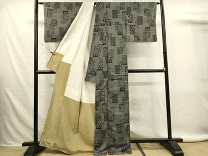 平和屋着物■上質な紬　短冊花文　正絹　逸品　DABL0069qp