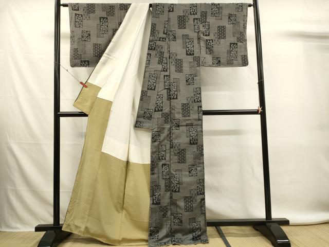 平和屋着物■上質な紬　短冊花文　正絹　逸品　DABL0069qp