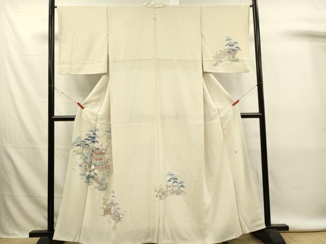 平和屋着物■訪問着　友禅　作家物　風景花松文　正絹　逸品　DABL0079qp