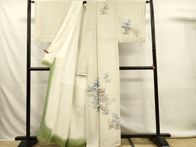 平和屋着物■訪問着　友禅　作家物　風景花松文　正絹　逸品　DABL0079qp