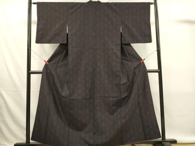 平和屋着物■上質な紬　麻の葉文様　黒地　正絹　逸品　DABL0092qp