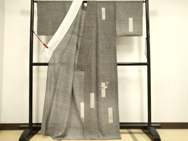 平和屋着物▽訪問着　紗　刺繍　短冊花文　たたき染め　正絹　逸品　DABL0162qp