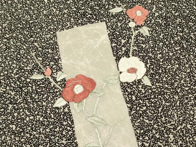 平和屋着物▽訪問着　紗　刺繍　短冊花文　たたき染め　正絹　逸品　DABL0162qp