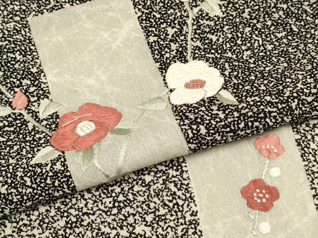 平和屋着物▽訪問着　紗　刺繍　短冊花文　たたき染め　正絹　逸品　DABL0162qp