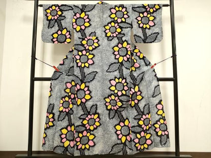 平和屋着物∴夏物　浴衣　有松鳴海絞り　草花文　向日葵　ひまわり　綿　逸品　DABL0210qp