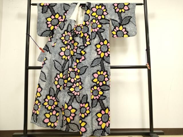 平和屋着物∴夏物　浴衣　有松鳴海絞り　草花文　向日葵　ひまわり　綿　逸品　DABL0210qp