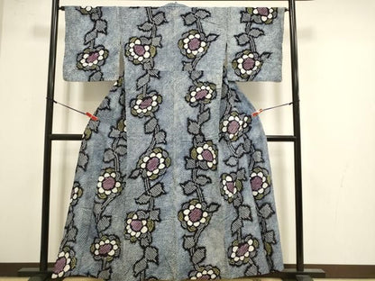 平和屋着物∴夏物　浴衣　有松鳴海絞り　草花文　綿　逸品　DABL0211qp