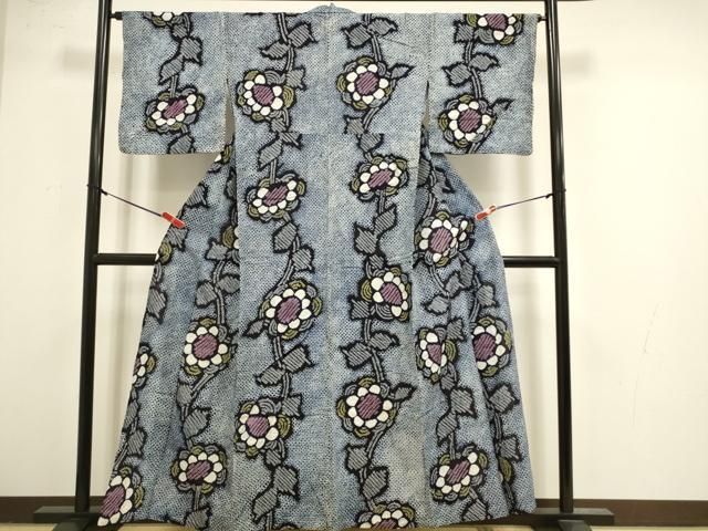 平和屋着物∴夏物　浴衣　有松鳴海絞り　草花文　綿　逸品　DABL0211qp