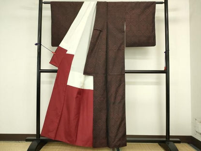 平和屋着物■本場大島紬　幾何学文　正絹　逸品　DABL0538ya