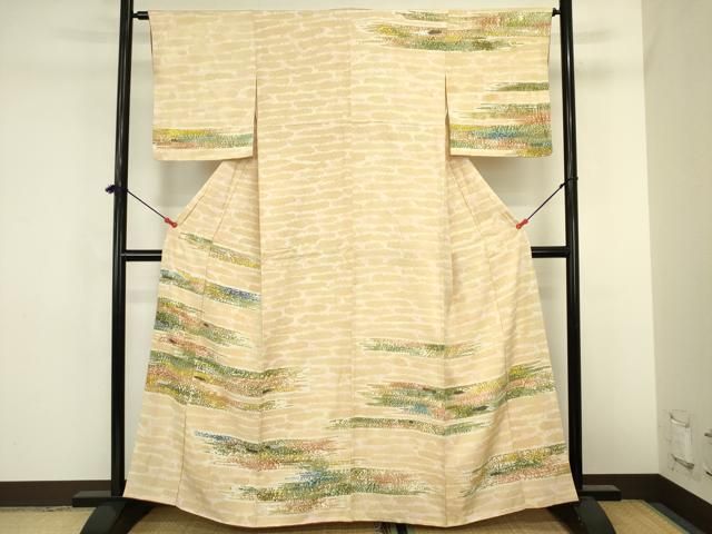 平和屋着物■訪問着　横段文　銀彩　正絹　逸品　DABL0541ya