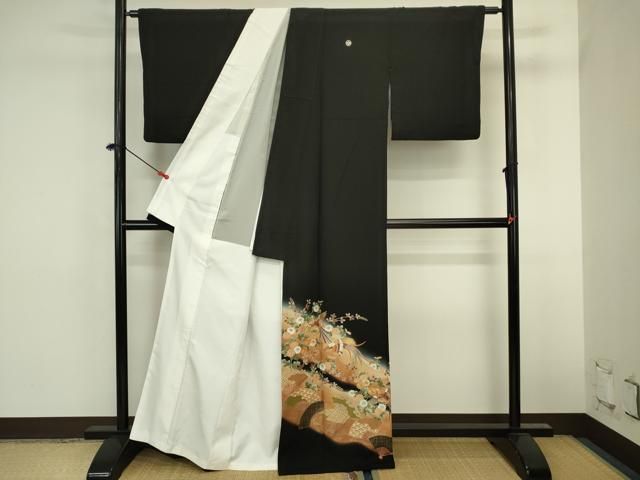 平和屋着物■豪華黒留袖　作家物　駒刺繍　扇面鳳凰花文　暈し染め　金彩　正絹　逸品　DABL0547ya