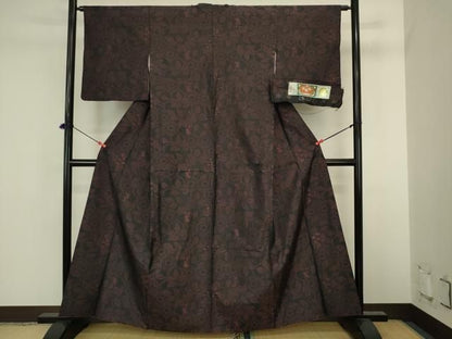 平和屋着物■本場大島紬　枝葉文　宮脇特製謹製　証紙付き　正絹　逸品　DABL0550ya