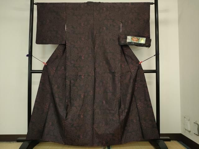 平和屋着物■本場大島紬　枝葉文　宮脇特製謹製　証紙付き　正絹　逸品　DABL0550ya