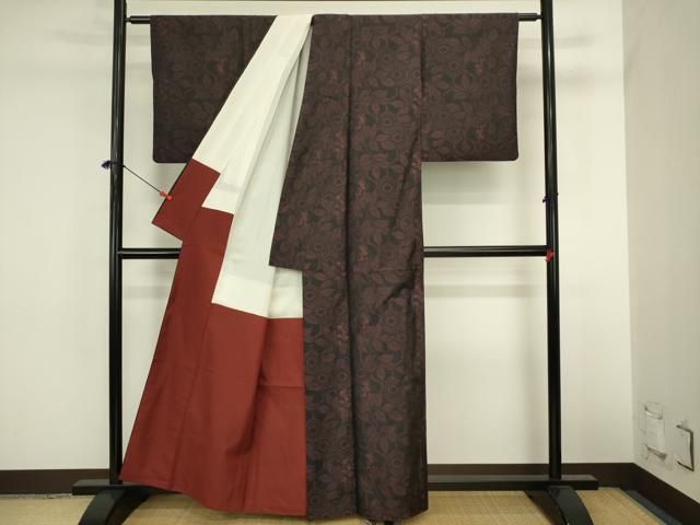 平和屋着物■本場大島紬　枝葉文　宮脇特製謹製　証紙付き　正絹　逸品　DABL0550ya