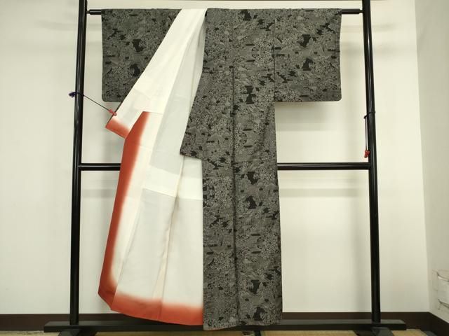 平和屋着物■本場大島紬　9マルキ　風景花文　久野織物謹製　証紙付き　正絹　逸品　DABL0552ya