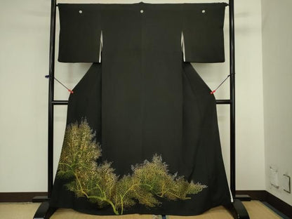 平和屋着物■豪華黒留袖　草花文　金彩　正絹　逸品　DABL0569ya
